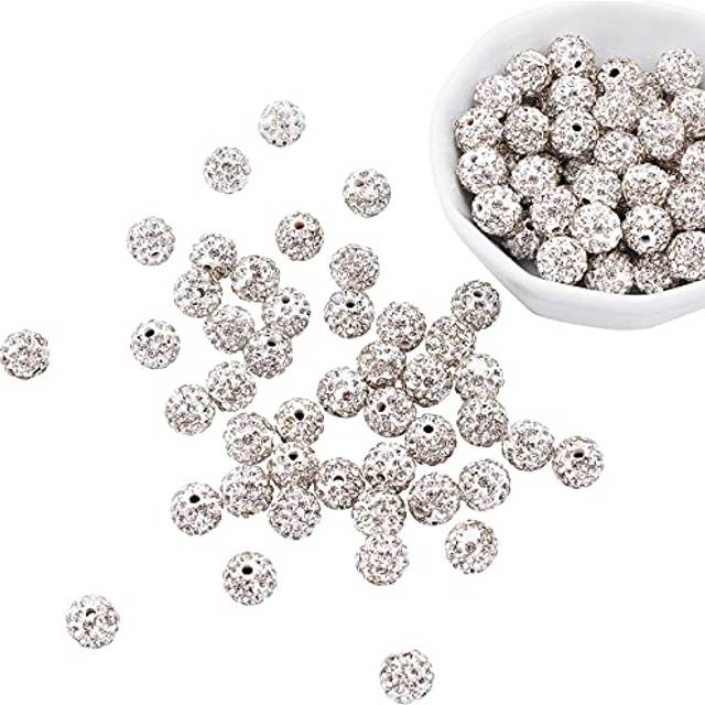 PH PandaHall 10mm Rhinestone Clay Beads AB Crystal Pave Disco Beads Ball Polymer Clay Beads 100pcs Round Beads Crystal Beads for Bracelet Ne