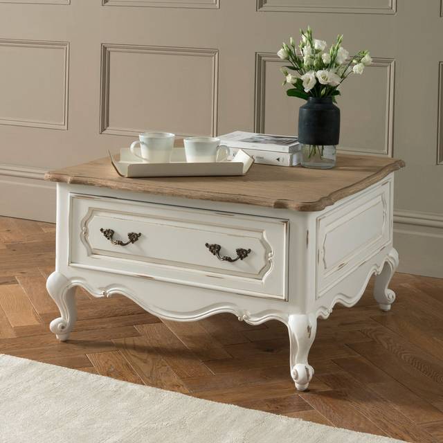 Antique French Style Coffee Table - Brown (47cm H X 82cm W X 82cm D)