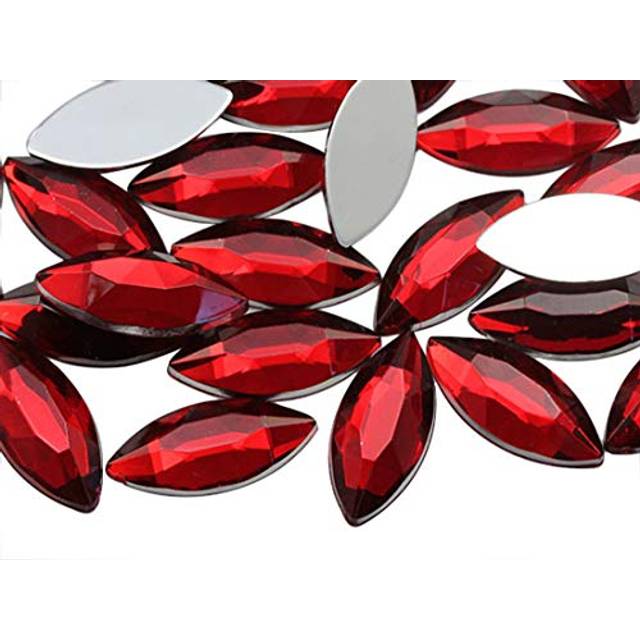 Allstarco 20x9mm Ruby H103 Navette Flat Back Acrylic Rhinestones Marquise Gems for Crafts Horse Eye Costume Embelishments Card Making Jewels Jewelry M