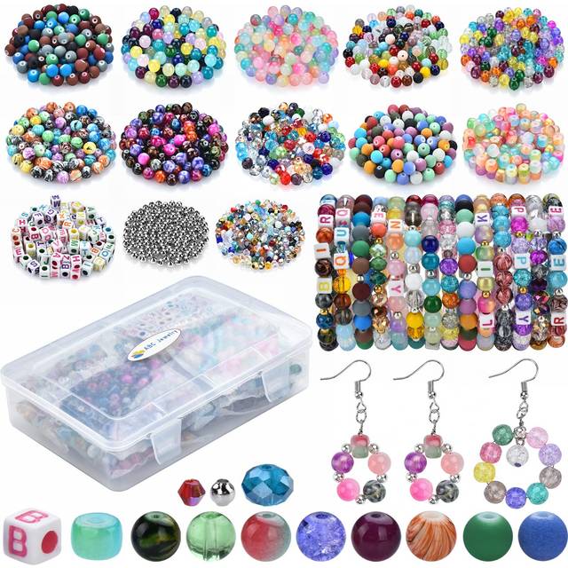 Glass Beads for Jewelry Making 1400Pcs Over 120 Different Pattern Beads Bulk  Include Crystals Beads  Crackle Beads  Letter Beads  Bicone Bead  Spacer