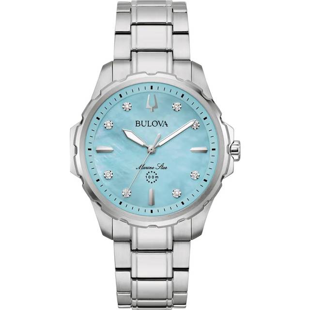 Bulova Marine Star Diamond Accents Stainless Steel Blue Mother Of Pearl Dial Quartz 96P248 100 Women&#39;s Watch