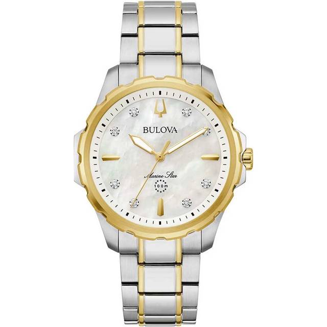 Bulova Marine Star Two Tone Stainless Steel Diamond Accents Mother Of Pearl Dial Quartz 98P227 100M Women's Watch