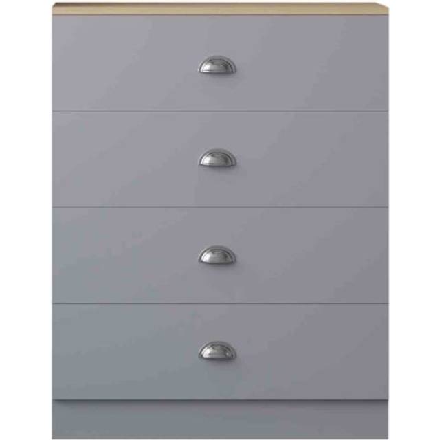 Esher 4 Drawer Chest Of Drawers Matt Grey Finish With Light Oak Top Sideboard