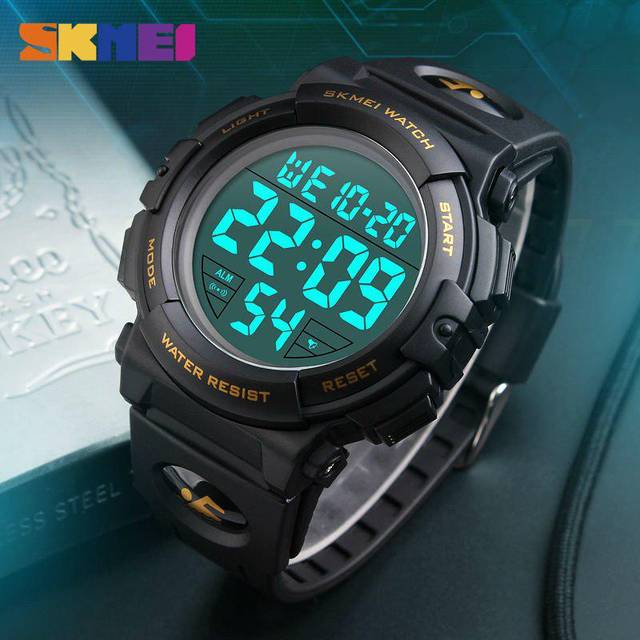 SKMEI Men Sport Watch Military Multifunction Waterproof Chrono LED Display Wristwatches 1258 black