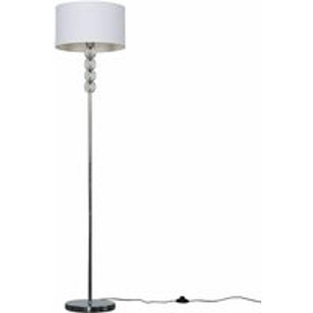 Modern Chrome & Clear Acrylic Balls Floor Lamp with a White Drum Shade - With 6w LED ES E27 Thermo Plastic Frosted GLS Bulb [3000K Warm White]