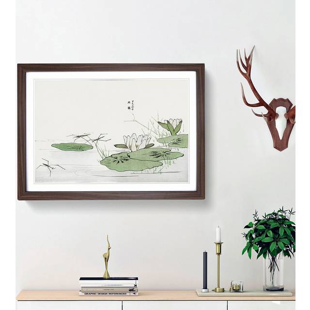 Lily Pond Flowers by Morimoto Toko - Picture Frame Painting Print - Walnut Framed (36cm H x 48cm W x 2cm D)