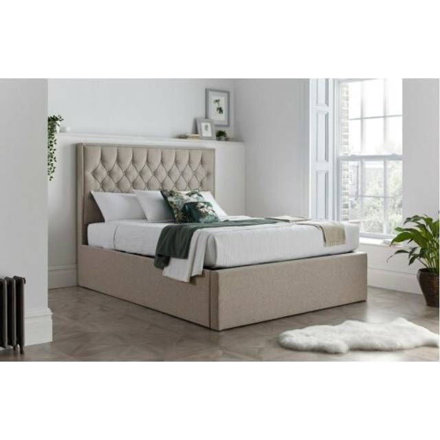 Wilson King Size Oatmeal Fabric Ottoman Bed - Bedmaster - Brown