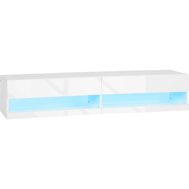 HOMCOM High Gloss TV Stand Unit Wall Mounted with Storage and LED Lights - White - Department_Furniture - Category_Living Room - cat:furlivtvc - type_