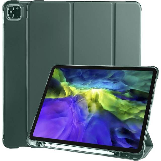 iPad Pro 12,9 tum (2020) / (2018) tredubbelt läderfodral - Mörkgrön