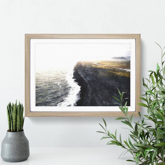The Black Sand Beach in Iceland - Picture Frame Painting - Oak Framed (27cm H x 36cm W x 2cm D)