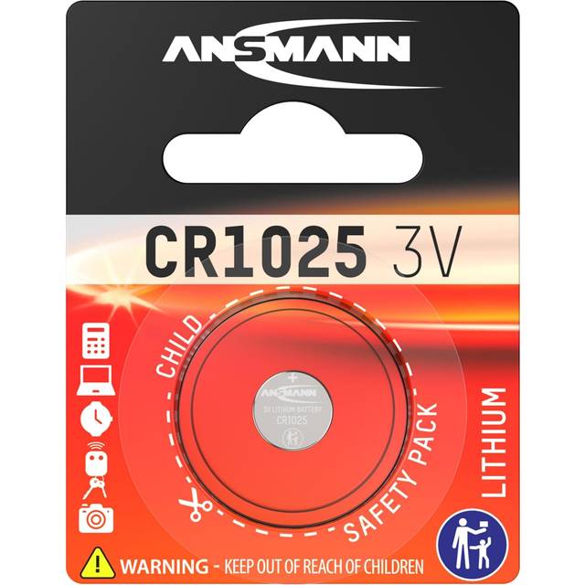 ANSMANN CR1025 myntbatteri [förpackning med 1] litium 3 V knappcell idealisk för miniräknare, vågar, klockor, tittade, bilnycklar, digitalkameror och garageportöppnare