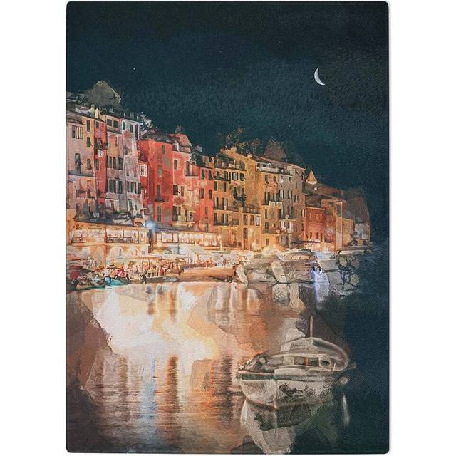 Tempered Glass Boat in an Italian Port in Abstract Chopping Board (39cm W x 28.5cm L)