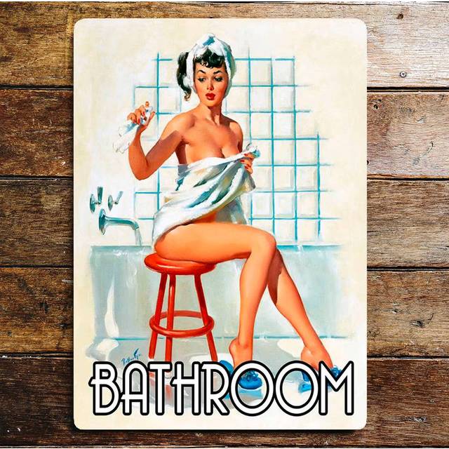 Bathroom Door Sign Pin Up Metal Sign - Blue;Brown;White (20cm H x 15cm W)