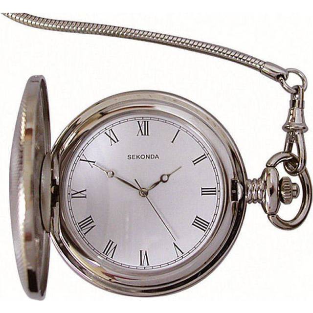 Sekonda Mens White Half Hunter Pocket Watch 3468 - Silver