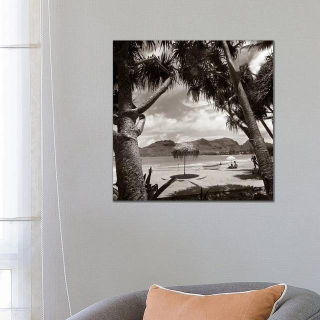 1930s Mountains Beach Relaxing Vacation Sun Sunshine Umbrella Boat Canoe Shore Clouds Silhouette Couple by Vintage Images - Wrapped Canvas Art Prints (66.04cm H x 66.04cm W x 1.91cm D)