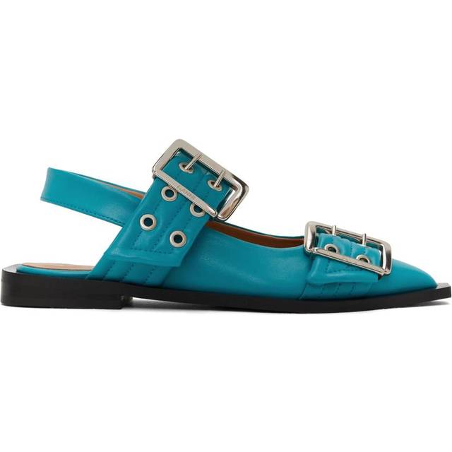 GANNI Blue Feminine Buckle Ballerina Flats - 082 Algiers Blue - IT 36