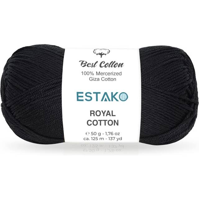 Estako Royal Cotton  100% Mercerized Giza Cotton Yarn  Soft  Super Fino 1 for Crochet and Knitting 1.76 Oz (50g) / 137 Yrds (125m) (5057 - Black)