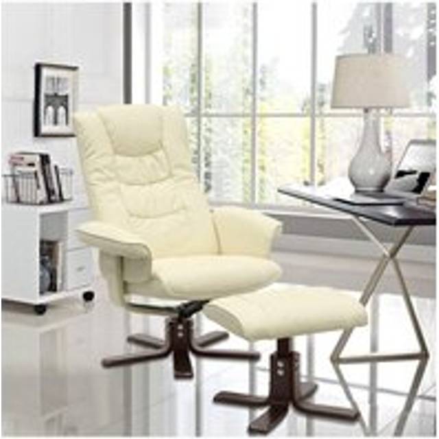 PU Leather Swivel Chair Recliner Armchair With Footstool - Beige - One Size