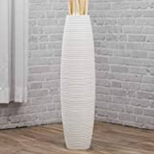 Leewadee Large White Home Decor Floor Vase - Wooden 28 inches Tall Farmhouse Decor Flower Holder for Fake Plant and Pampas Grass
