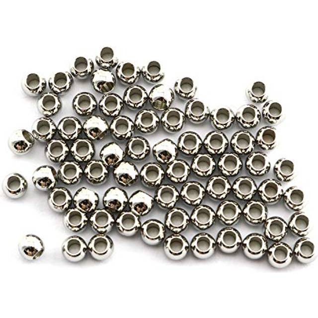 RuiLing 50-Pack 304 Stainless Steel Smooth Round Spacer Beads 2mm Hole Seamless Loose Beads for Jewelry Making Findings DIY Crafts Accessories 4mm(Sil