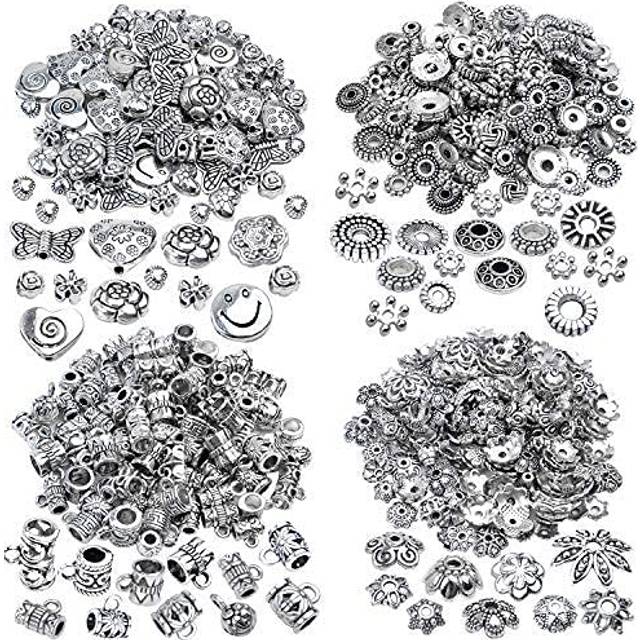 200g (About 400-500pcs) Tibetan Alloy Spacer Beads Flower Bead Caps Bail Tube Beads Rondelle Flower Heart Loose Charm Beads for DIY Bracelet Necklace