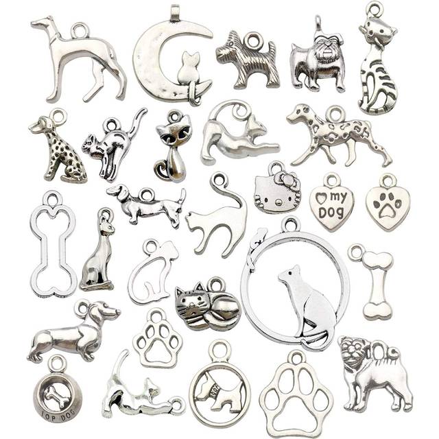 100g(80pcs) Craft Supplies Antique Silver Animals Cat Dog Pet Charms Pendants for Crafting  Jewelry Findings Making Accessory for DIY Necklace Bracele
