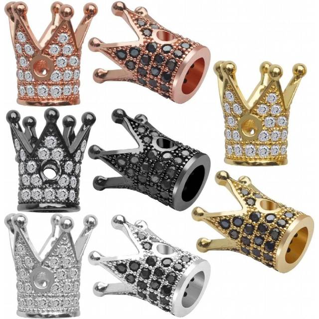 Crown Beads 8pcs Mixed Color Brass Crown Spacer Beads Micro Pave Cubic Zirconia CZ King Crown Charm Loose Beads for DIY Work Jewelry Making and Crafti