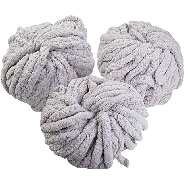 iDIY Chunky Yarn 3 Pack Skein (72 Yards) - Light Grey - Fluffy Chenille Yarn Perfect for Soft Throw and Baby Blankets  Arm Knitting  Crocheting and DI