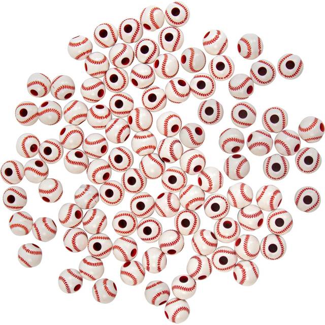 AUEAR  100 Pack Baseball Beads 12mm Sport Beads for Jewelry Making Necklace Bracelet Craft Decoration Accessories