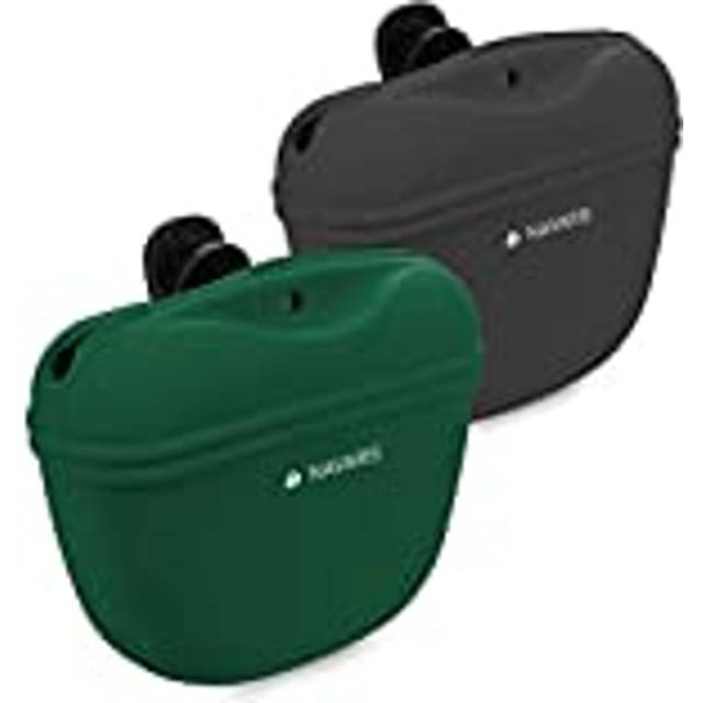 Navaris Silicone Dog Treat Pouch - Training Pet Puppy Bag Pocket Snack Treat Food Holder with Clip for Belt for Dog Walks - Set of 2, Green, Grey