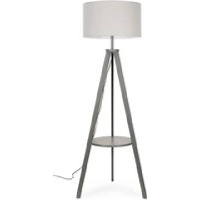 ValueLights Morrigan Grey Wood Tripod Floor Lamp with Large Grey Reni Shade