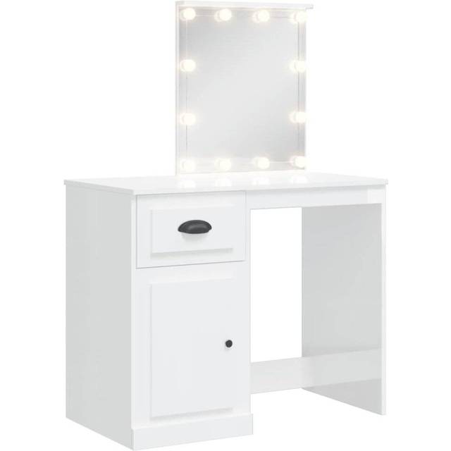 Sminkbord med LED-lampor vit 90x42x132,5 cm