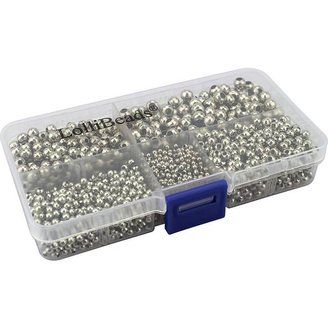 LolliBeads (R) Platinum Smooth Round Metal Beads Assorted Size Jumbo Pack 2100 pcs