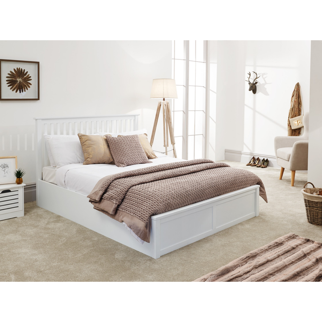Como Wooden Ottoman Bed - White / King