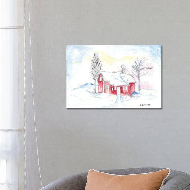 Afternoon Sun During Scandinavian Winter with Red House by Markus & Martina Bleichner - Wrapped Canvas Graphic Art (66.04 cm H x 45.72 cm W)