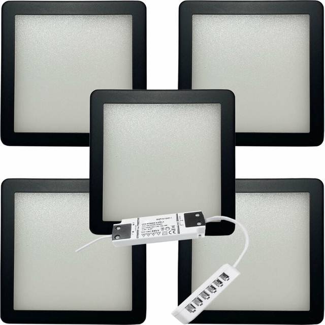 (5 Lights & Driver) MATT BLACK Slim Square Under Cabinet Down Light & Driver - Natural White LED