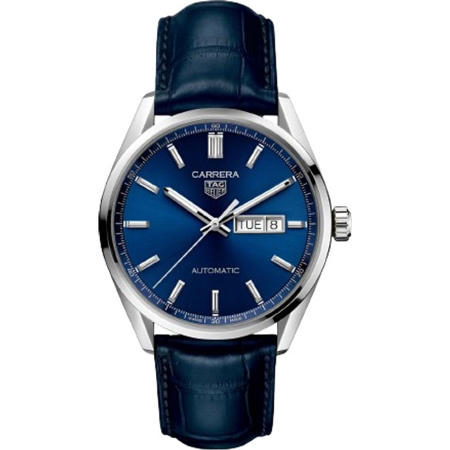TAG HEUER Carrera Day-Date AUTO 41MM Blue Leather Men's Watch WBN2012.FC6502 - 41 mm