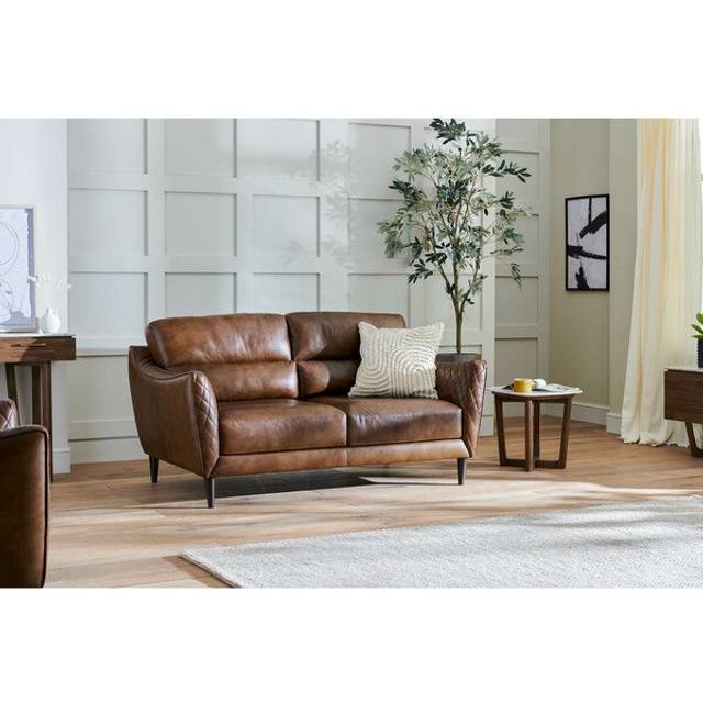 Houston Whiskey Leather Sofas - 2 Seater Sofa - Lucca Range - Oak Furnitureland