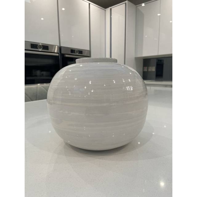 White And Grey Washed handmade Round Bamboo Vase (23cm H X 20cm W X 20cm D)