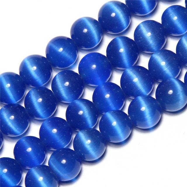 HAAMIIQII 35pcs 10mm Royal Blue Cat Eye Beads Round Loose Gemstone Bea