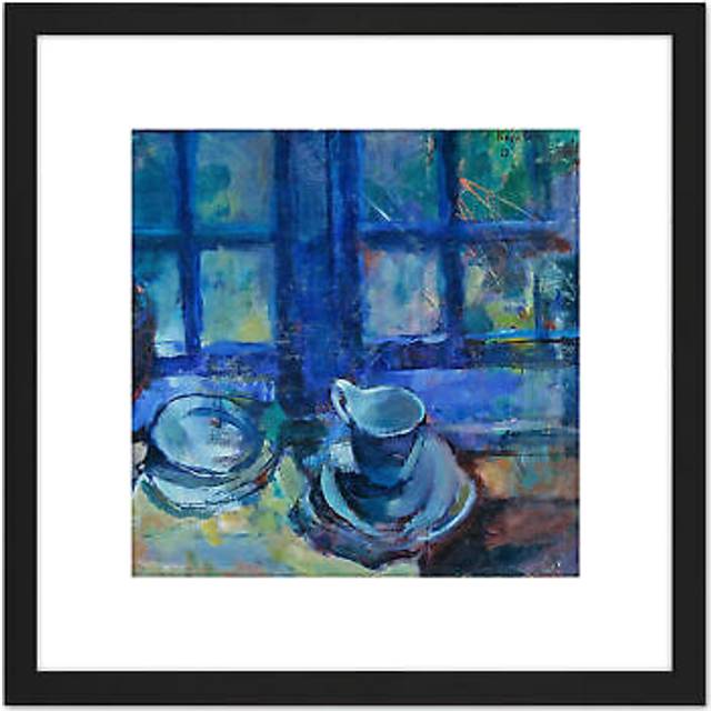 Ludvig Karsten The Blue Kitchen 8X8 Inch Square Wooden Framed Wall Art Print Picture with Mount - Black - One Size