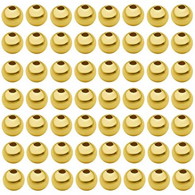 100 pcs Gold Smooth Round Spacer Beads Gold Plated Brass Tarnish Resistant Seamless Loose Connector Beads for DIY Bracelet Jewelry Making (5mm/0.19 in