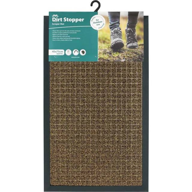 JVL Patterned Dirt Stopper Scraper Square Design Entrance Door Mat, TE PP/Rubber, Brown, 45 x 75 cm