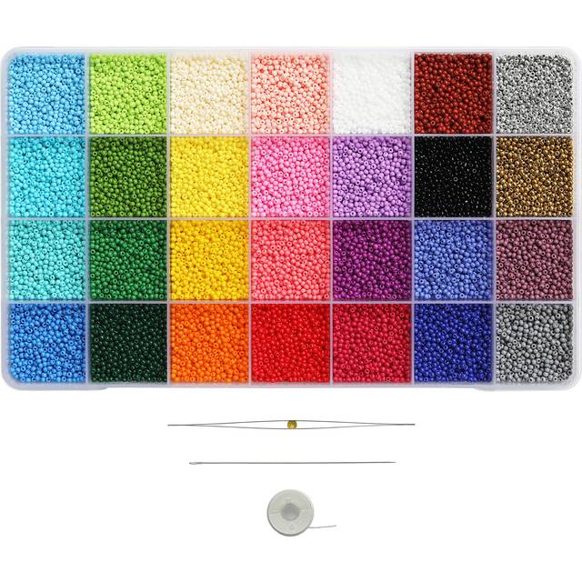 Bala&Fillic Size Almost Uniform 2mm Round 12/0 Seed Beads About 20000pcs in Box 28 Crayon Colors Seed Beads for Making Jewelry