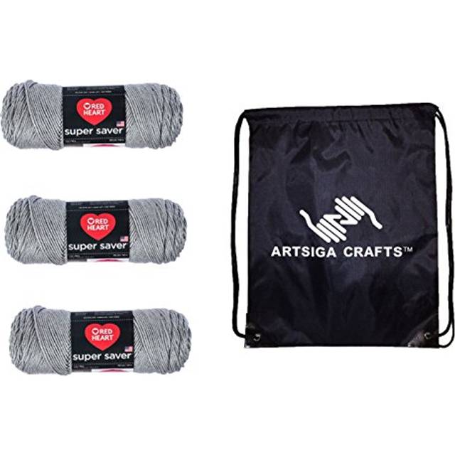 Red Heart Super Saver Dusty Grey E300-340 (3-Skeins - Same Dye Lot) Worsted Medium #4 Acrylic Yarn for Crocheting and Knitting - Bundle with 1 Artsiga