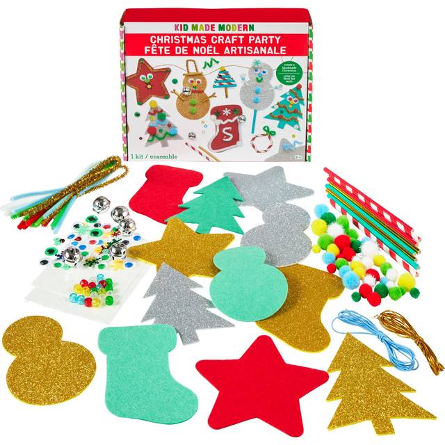 Kid Made Modern - Christmas Craft Party Kit - 175+ Piece Collection - DIY Kids Crafts - Bulk Craft Set - Create Your Own Art - Includes Holiday Inspir