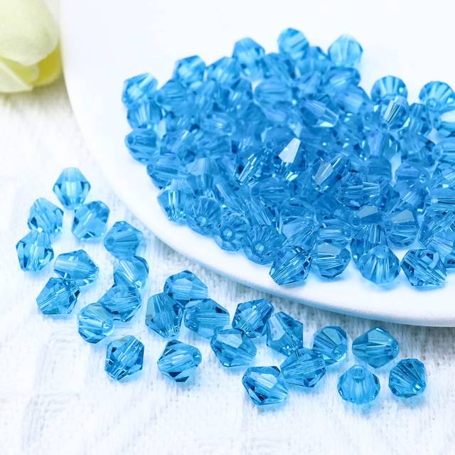 Dowarm 1000PCS Bicone Beads  4MM Crystal Glass Beads for Jewelry Making  Craft  Bracelet  Necklace  Dolls (Aquamarine Blue)