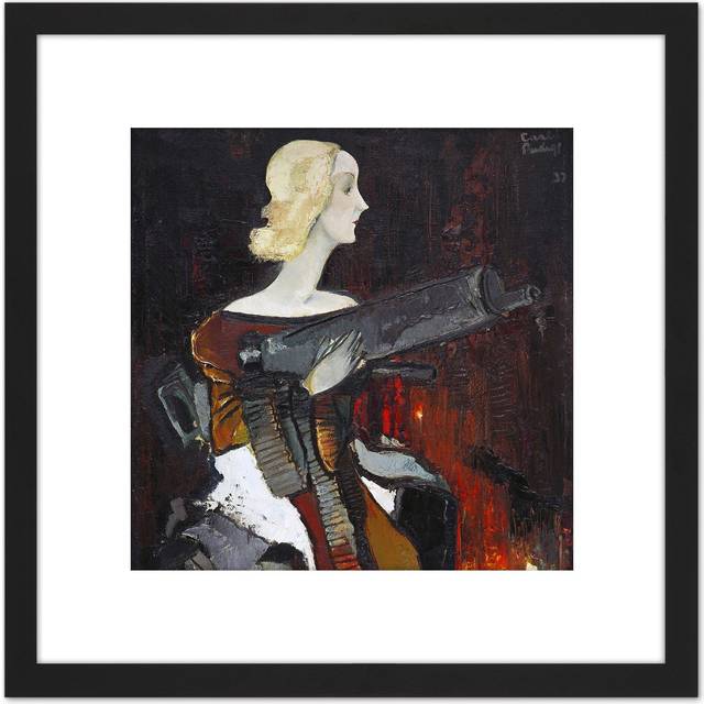 Padegs Madonna Machine Gun Painting 8X8 Inch Square Wooden Framed Wall Art Print Picture with Mount - Black - One Size