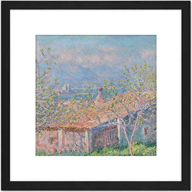 Monet Gardeners House At Antibes 8X8 Inch Square Wooden Framed Wall Art Print Picture with Mount - Black - One Size