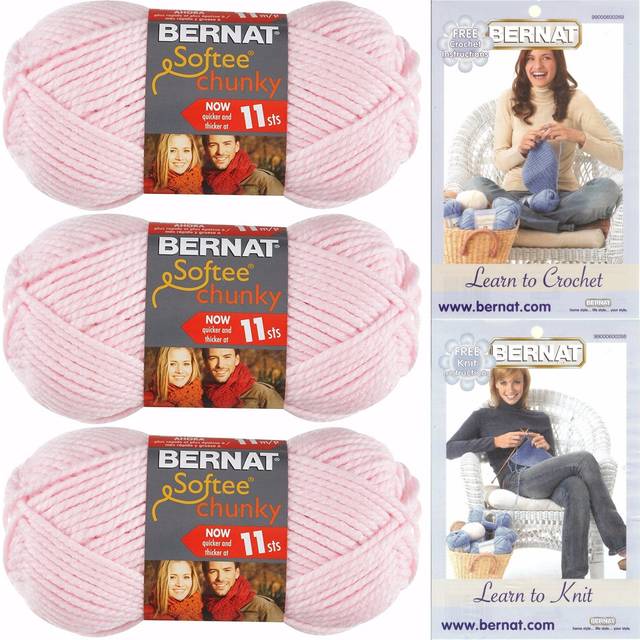 Bernat Softee Chunky Yarn Bundle Super Bulky Number 6  3 Skeins Baby Pink 28418
